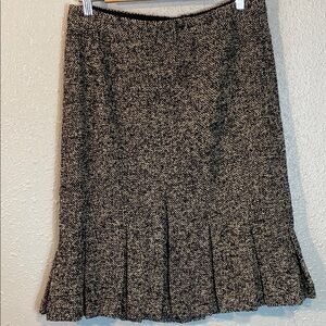 LOFT Tweed Gray/Cream and Black Midi Pencil Skirt with Pleats